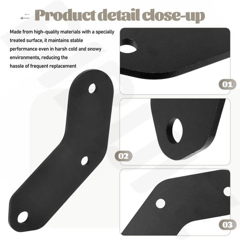 Close-up of beefed up blade mounting bracket service kit for 46 inch snow blade, showcasing treated surface for cold weather use.