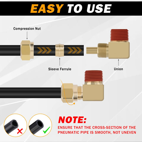 Amazon HASAOMOI 5-pack brass DOT compression fittings, 90-degree union elbow, 1/4 in. tube OD x 1/4 in. NPT thread