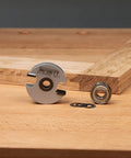 Divided Light Door Kit With Rail And Stile Bits Set Carbide Tip Heavy Duty Router Bits and wood piece on a workbench