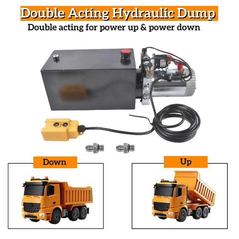 10 Quart Double Acting Hydraulic Pump Power Unit For Dump Trailers And Heavy Machinery, black metal reservoir unit with controller