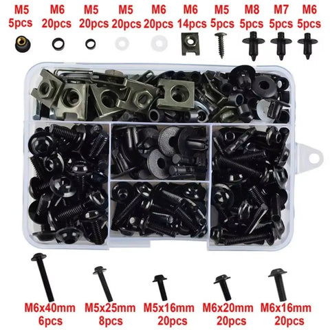 Ride Ready Bike Gear Bolt Kit Set Black Hex Screws Nuts And Countersunk Fasteners For VFR800 VFR750 VFR1200F Heavy Duty Biker Grade Motorcycle Hardware For Bikes Includes Stainless Steel Bolts And Set Screws, assorted M5-M8 hardware in organizer box