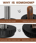 Comparison of 304 stainless steel leveling feet versus ordinary iron, highlighting durability and workmanship for tables and chairs.