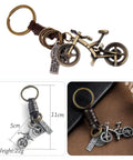 Vintage Leather And Bronze Bicycle Keychain With Metal Wheel And Handlebars Pendant, Personalized Key Ring, 11cm length