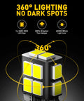 Illustration of 194 LED Bulbs 6000K White 14-SMD W5W T10 highlighting 360-degree lighting and bulb features.