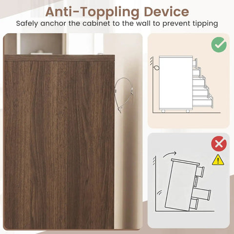 Total Game Changer Smooth Rolling 5 Drawer Wooden Filing Cabinet With Side Door And Adjustable Shelf Mobile Printer Stand Organizer For Home Office Bedroom Coffee Finish showing anti-tipping device for safety.