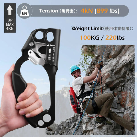 Right Hand Climbing Ascender For 8 To 13 Mm Rope, UIAA Certified Rope Clamp For Rock Climbing, Arborist Rescue And Rappelling Gear.