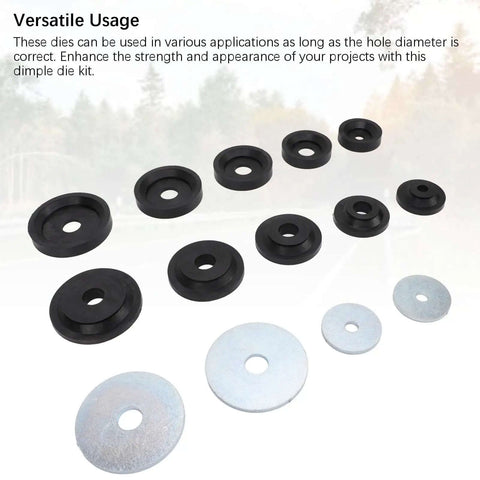 Sheet Metal Dimple Die Set 14 Pc Backing Disc Kit for Harbor Hydraulic Punch Driver on display