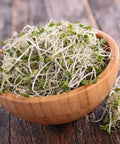 Wooden bowl with fresh organic sprouts from Organic Sprouting Seed Assortment Pack For Microgreens And Sprouts, 12 Pre-Measured Packs Featuring Broccoli, Alfalfa, Mung, And More, Non GMO Ready To Grow No Guesswork