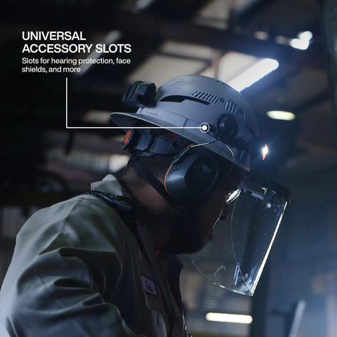 Side view of Type 2 Vented Full Brim Hard Hat With Chin Strap And 6-Point Suspension, Class C ANSI Z89.1 2014 HT-LT Protective Gear