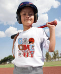 Child wearing a shirt with 10 Pack Baseball DTF Iron On Transfers For T Shirts And Apparel Ready To Press Heat Transfer Sheets design