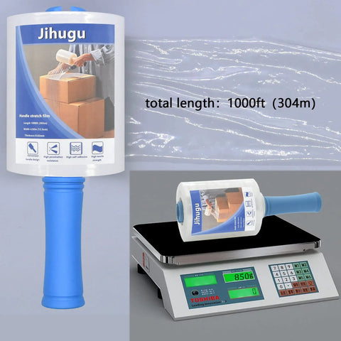 Two Pack Heavy Duty Stretch Wrap Film With Easy Spin Winding Handle And 80 Gauge Self Adhesive Pallet Rolls, 1000ft length, 5 inch width.
