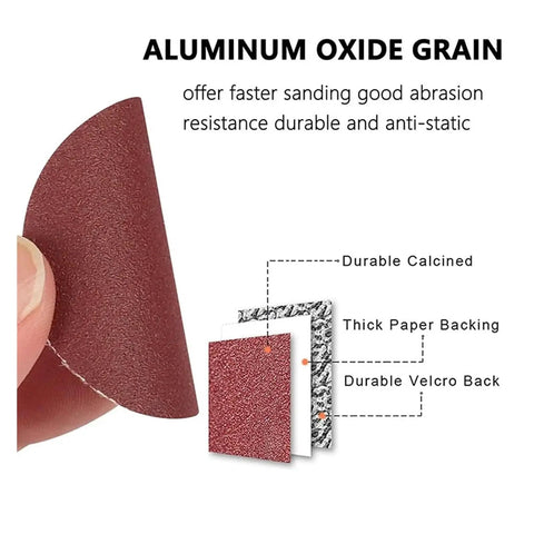 Grab This Rad 10 Pack Of Assorted Sanding Discs For A Sweet Smooth Finish On Wood Or Metal With Hook And Loop Backing That Grabs Hard To Keep It All Secure While You Work Up A Storm. Close-up of a sanding disc showcasing aluminum oxide grain and backing details.
