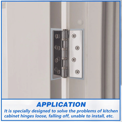 Stainless Steel 16 Gauge Door Hinge Shims 4-1/2 In By 1-5/8 In Hinge Spacer installed on door for alignment adjustment and squeak reduction.