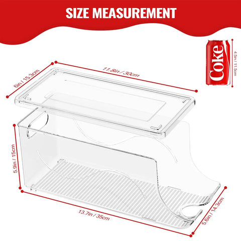 Two Pack Stackable Refrigerator Can Organizer With Lids Holds 10 Cans Each Clear Plastic Soda Can Dispenser dimensions