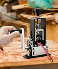 Multifunction Electric Wire Stripper Dual Mode Hand Crank Drill Powered Precision Stripping Tool in use, compact design with red wires.
