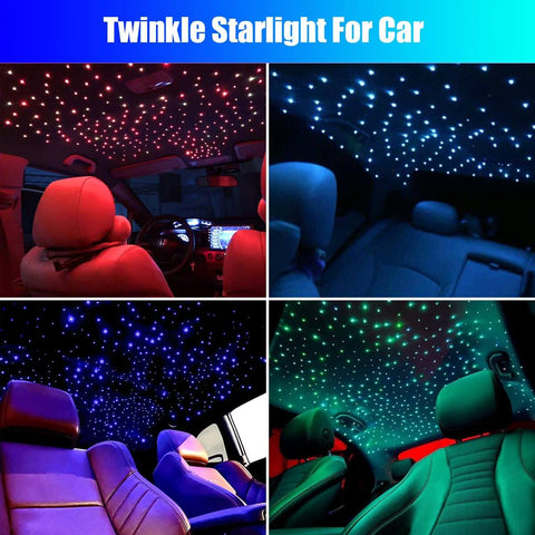 Car And Home Starlight Headliner Kit with 16W High Power RGBW Fiber Optic Lights installed in car interior creating star ceiling decor.