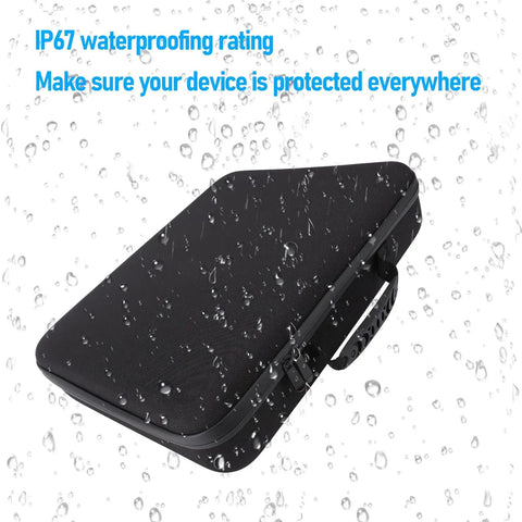 Rugged Travel Case For Mini Dish Kit with Shockproof IP67 Waterproof EVA Storage showing waterproof feature with raindrops