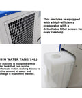 Heavy Duty Outdoor Air Conditioner Straight Up Industrial Powerhouse 220V Portable Cooling Unit With 18700 BTU Extendable Duct close-up of water tank and filter screen.