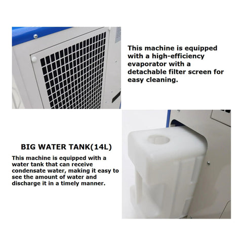 Heavy Duty Outdoor Air Conditioner Straight Up Industrial Powerhouse 220V Portable Cooling Unit With 18700 BTU Extendable Duct close-up of water tank and filter screen.
