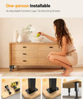 Adjustable Metal Furniture Legs Four Pieces 10 To 18 Inch Beefy Heavy Duty Replacement Feet installed on a wooden cabinet.