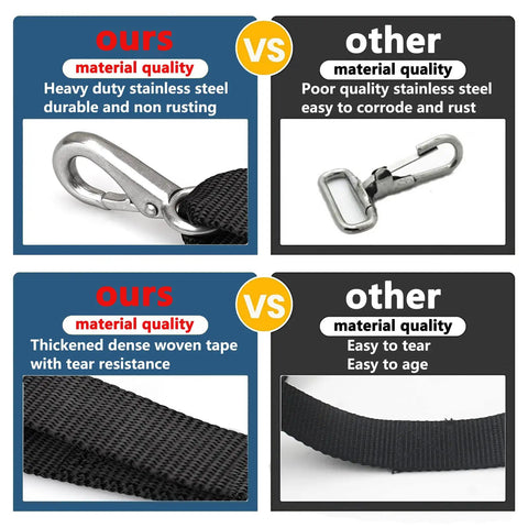 Comparison of heavy-duty stainless steel snap hooks and nylon straps with inferior alternatives. Two Hook Adjustable Bimini Boat Top Straps 23 To 60 Inches With Stainless Steel Heavy Duty Snap Hooks Nylon Canopy Straps Marine Grade Black Pack Of 2 Durable Marine Grade Nylon Straps For Heavy Duty Outdoor Marine Use And Bimini Tops.