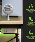 Kick Clutter To The Curb With This Rock Solid Mac Mini M4 Mount Featuring An Under Desk Bracket And Vesa Monitor Arm For Clean Home Office Setup Plus Optimal Airflow Cooling And Full Hardware, showing under desk mount with ventilation offset.