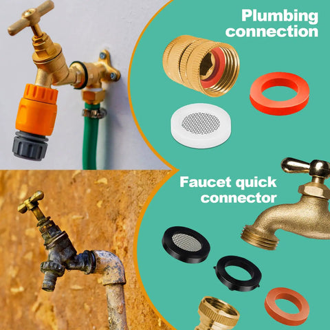 Plumbing connections with parts for 258 Piece Faucet And Plumbing Rubber Washer Kit in 32 Sizes for Garden Hose Valves Spigots