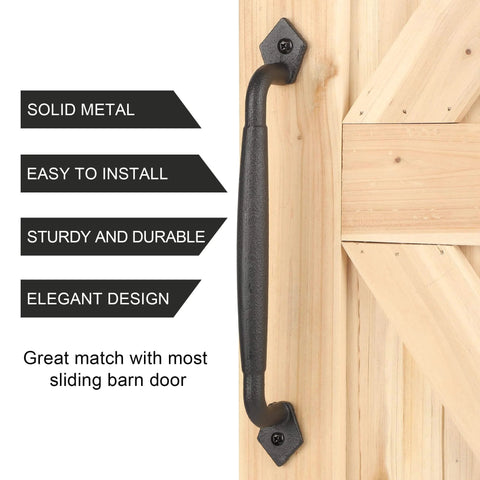 Rustic 12 Inch Barn Door Handle Heavy Duty Pull for DIY Sliding Doors, round solid metal, matte black, mounted view.
