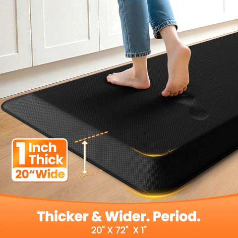 1 Inch Thick Anti Fatigue Kitchen Mat For Floor Non Slip Waterproof Standing Desk Mat For Kitchen Use Ideal For Cooking Cleaning And Working At The Counter Or Sink Black 20 By 72 Inches