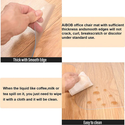 Hand demonstrating thickness and smooth edge of clear Hard Floor Office Chair Mat 36 X 48 Inches For Hardwood Floors.