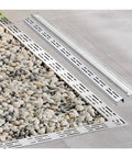 Pro Grade Trench Drain Kit With Removable Channel And Grates For Outdoor Yard Patio Deck Garden Lawn Pathway Drainage System Built To Last And Weatherproof Stainless Steel showing stainless steel grates and channel.