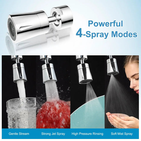 Slick 360 Degrees Swivel Faucet Aerator With Four Spray Modes Heavy Duty Chrome Sink Sprayer Attachment For Kitchen Bathroom Smooth Operator Water Saver Easy Install Design