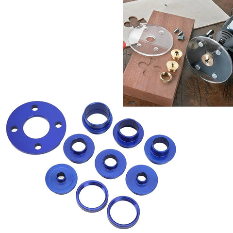 Heavy Duty 10 Piece Blue Router Template Guide Bushing Set Forged From Tough Aluminum With Ironclad Lock Nuts for detailed routing.