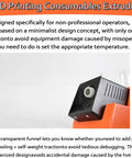 Killer Desktop 3D Filament Extruder Machine With 120 Watt Power And Adjustable Speed Settings close-up of the nozzle and cooling funnel.