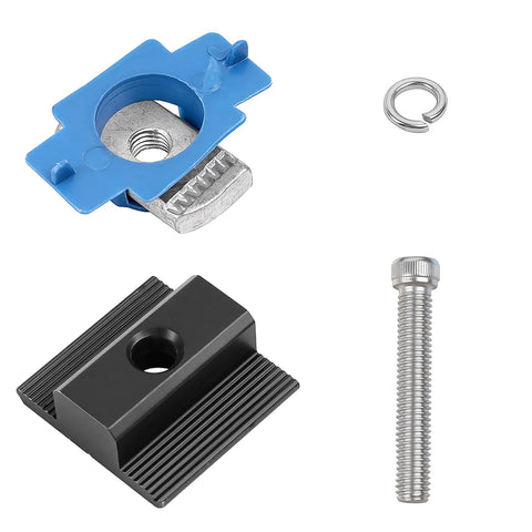 Heavy Duty Aluminum Solar Panel Mid Clamps For 30Mm Or 35Mm Panels With No Sweat Pre Drill Setup nuts, black clamp, screws and washer.