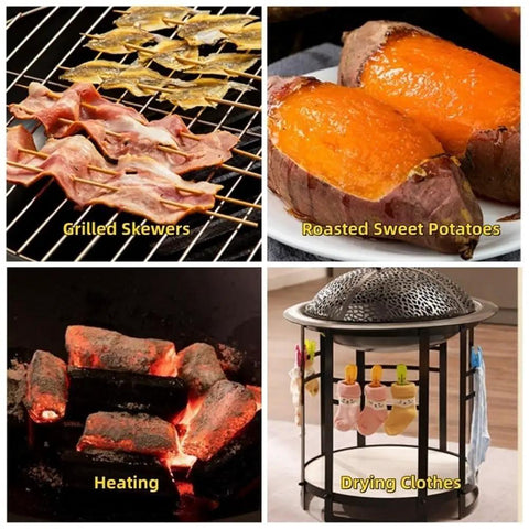Smokeless Fire Pit For Indoor And Outdoor Use, Small Cast Iron Heater For Home And Patio cooking skewers, potatoes, heating socks