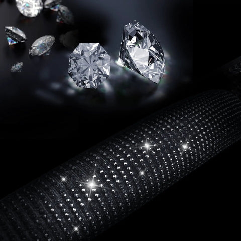 Fresh Bling Diamond Leather Steering Wheel Cover Loaded With Sparkly Crystal Rhinestones Universal Fit For Rides Trucks And SUVs showcasing rhinestones and diamonds on a black surface.