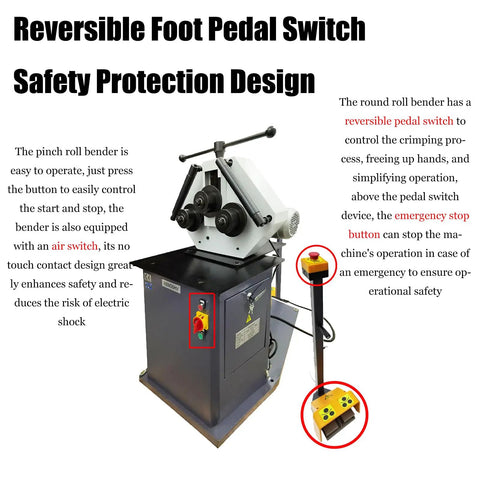 Tough As Nails Electric Ring Roller Bender For Steel Round Roll Bending With Reversible Foot Switch and emergency stop button.