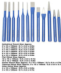 12Pcs Chisel Punch Kit For Engraving And Punching Pro Grade Heavy Duty Tools Set With Conical Cylindrical Flat Chisels And Blue Handles