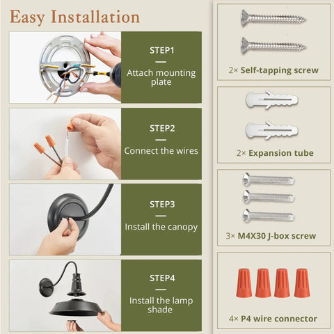 Step-by-step installation guide for 14 Inch Gooseneck Barn Lights Outdoor Black Wall Sconce 2 Pack For Porch, Farmhouse, Garage Exterior Lighting