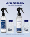 Screen Cleaner Spray Kit With Gel For All Electronics Streak Free Dope Clean Non Drip Formula Works On TV Laptop Computer And Phone Touchscreens Includes Two 250ml Bottles Two Sprayers Microfiber Cloth And Glass Wipe shown with liquid and gel options in clear bottles.