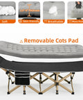Portable Camping Cot With Thick Mattress, Extra Wide Design, foldable with removable gray pad for outdoor or office use