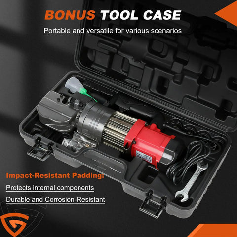 Portable 1400W Hydraulic Electric Rebar Cutter, 7/8 Inch Heavy Duty Steel Bar Nipper For Construction Sites in protective tool case.