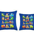 Farm Vehicle Throw Pillow Featuring 12 Tractors And Harvest Machines Double Sided Print 100 Percent Polyester Fill For Boys And Girls Cool Farm Decor For Living Room Or Bedroom, multicolor