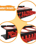 Heavy Duty Galvanized Spray Bottle Wall Mount Rack With Triple Hanging Hooks For Garage Car Wash Cleanup And Shop Storage To Keep Your Gear Sorted And Your Setup On Point with detailed view of red hooks.