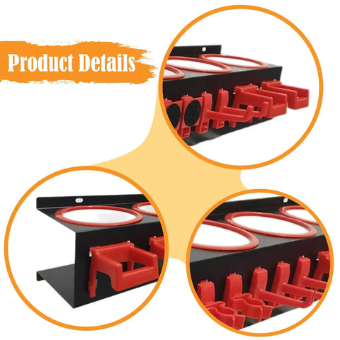 Heavy Duty Galvanized Spray Bottle Wall Mount Rack With Triple Hanging Hooks For Garage Car Wash Cleanup And Shop Storage To Keep Your Gear Sorted And Your Setup On Point with detailed view of red hooks.