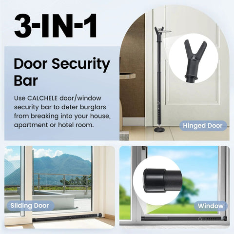Three In One Sliding Door Security Bar 3 Pack Adjustable From 20.5 To 51.8 Inches With Removable Catches for Doors and Windows