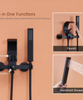 Black Wall Mounted Tub Faucet With Handheld Spray Waterfall Spout Set For Your Bathroom Renovation shown with dual function