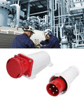 Three Phase IP67 Industrial Socket Set For 380 415V Power Supply 4 Pin 63A 3P And E Beefy ABS Connector For Industry Dock Wharf Metallurgy And Power Plants in red and white ABS