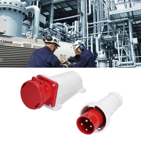 Three Phase IP67 Industrial Socket Set For 380 415V Power Supply 4 Pin 63A 3P And E Beefy ABS Connector For Industry Dock Wharf Metallurgy And Power Plants in red and white ABS